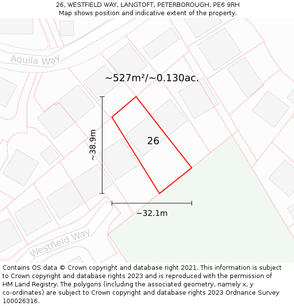 26, WESTFIELD WAY, LANGTOFT, PETERBOROUGH, PE6 9RH: Plot and title map