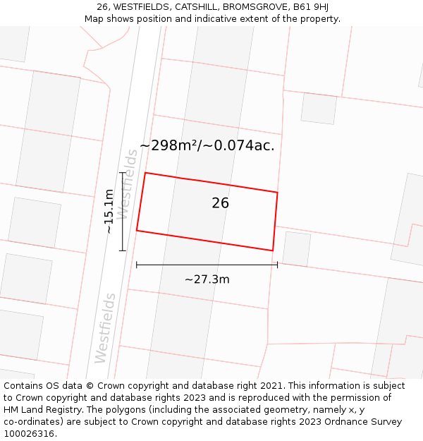 26, WESTFIELDS, CATSHILL, BROMSGROVE, B61 9HJ: Plot and title map