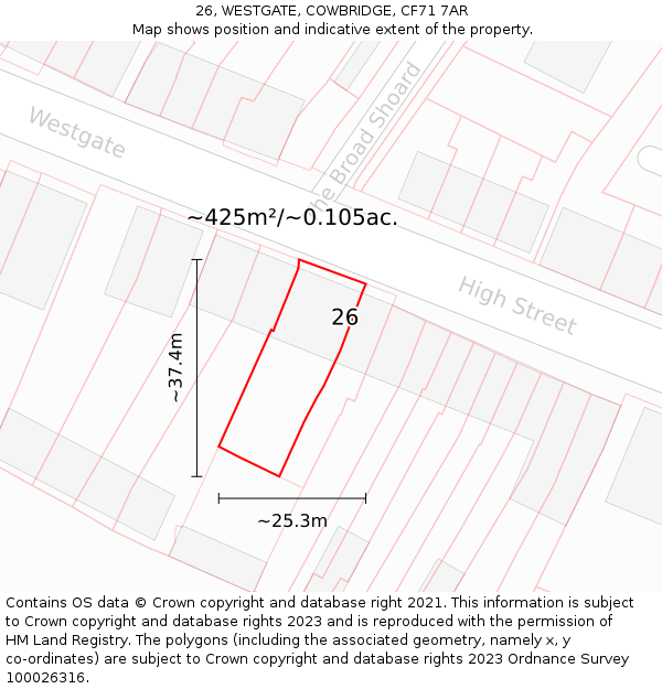 26, WESTGATE, COWBRIDGE, CF71 7AR: Plot and title map