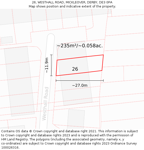 26, WESTHALL ROAD, MICKLEOVER, DERBY, DE3 0PA: Plot and title map