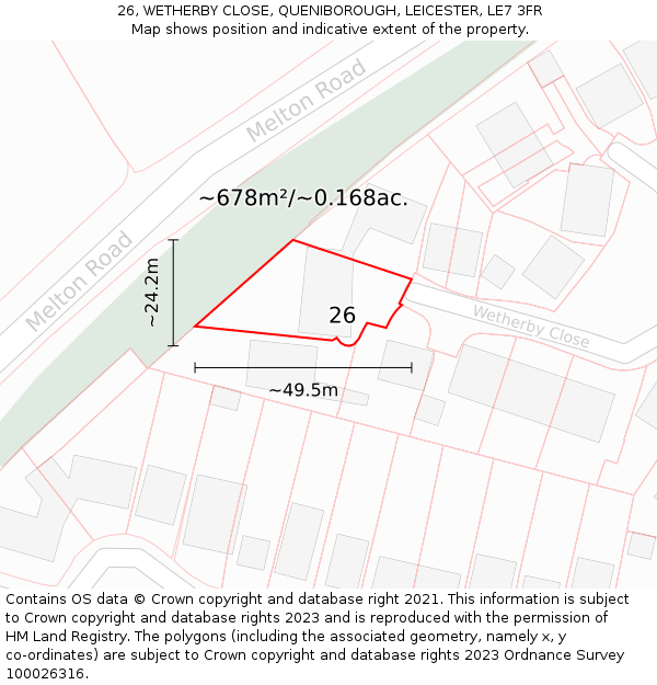 26, WETHERBY CLOSE, QUENIBOROUGH, LEICESTER, LE7 3FR: Plot and title map