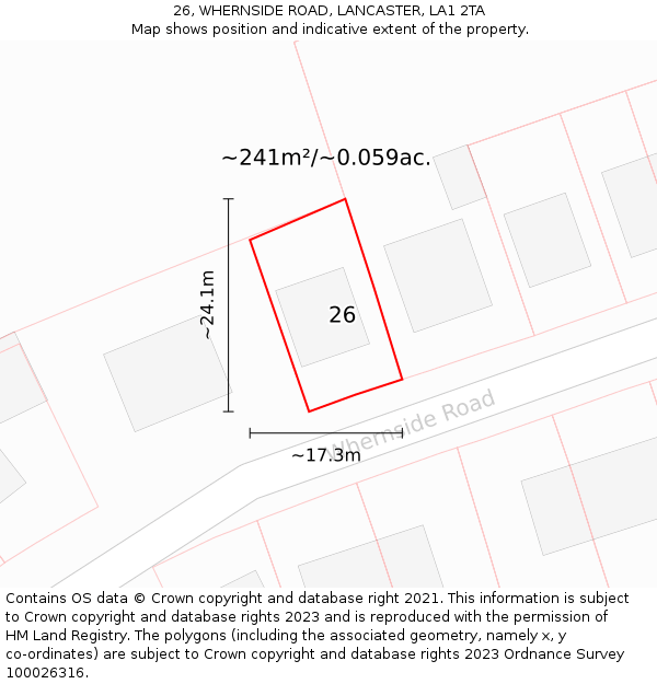 26, WHERNSIDE ROAD, LANCASTER, LA1 2TA: Plot and title map