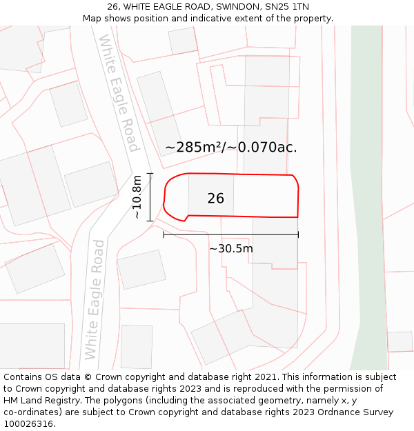 26, WHITE EAGLE ROAD, SWINDON, SN25 1TN: Plot and title map