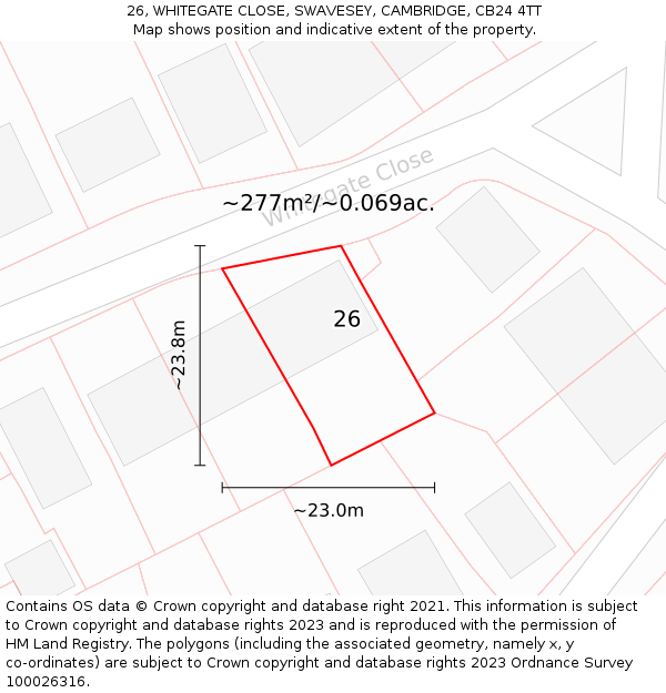 26, WHITEGATE CLOSE, SWAVESEY, CAMBRIDGE, CB24 4TT: Plot and title map