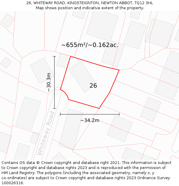 26, WHITEWAY ROAD, KINGSTEIGNTON, NEWTON ABBOT, TQ12 3HL: Plot and title map