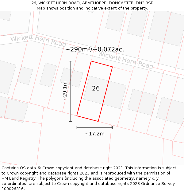 26, WICKETT HERN ROAD, ARMTHORPE, DONCASTER, DN3 3SP: Plot and title map