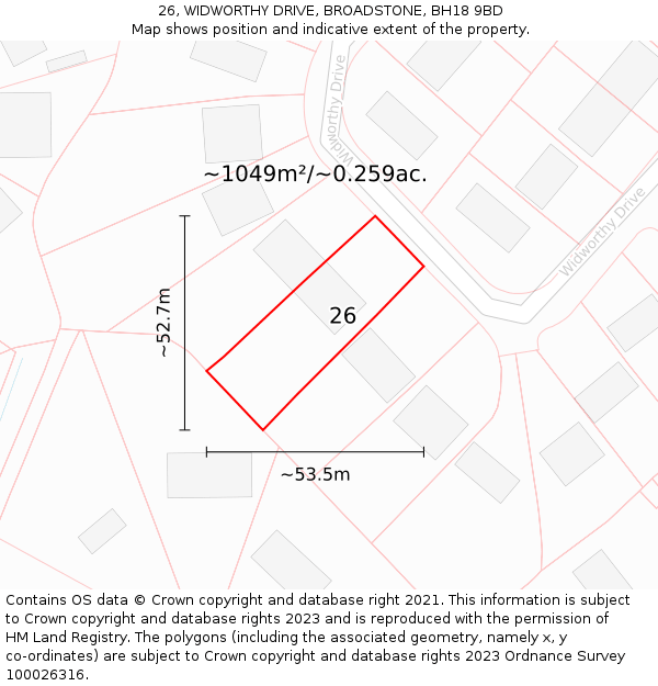 26, WIDWORTHY DRIVE, BROADSTONE, BH18 9BD: Plot and title map