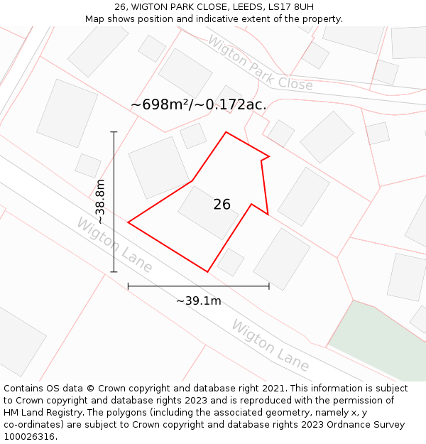 26, WIGTON PARK CLOSE, LEEDS, LS17 8UH: Plot and title map