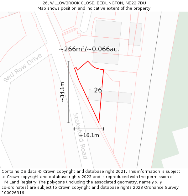 26, WILLOWBROOK CLOSE, BEDLINGTON, NE22 7BU: Plot and title map