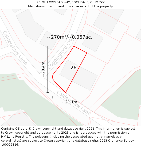 26, WILLOWMEAD WAY, ROCHDALE, OL12 7PX: Plot and title map