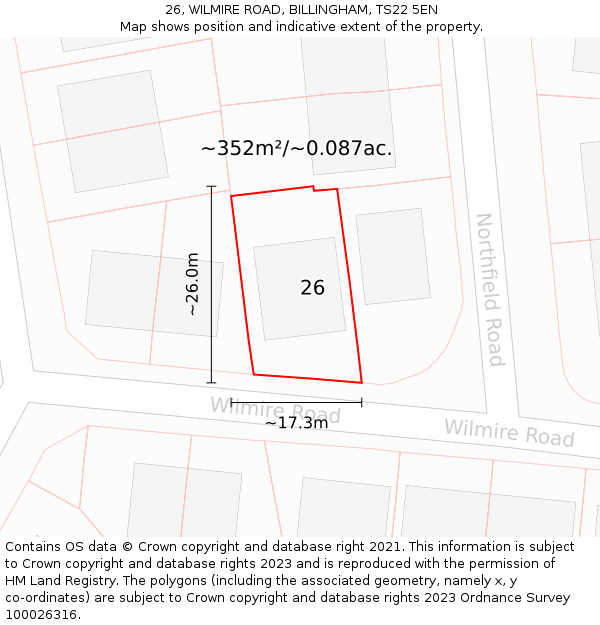 26, WILMIRE ROAD, BILLINGHAM, TS22 5EN: Plot and title map