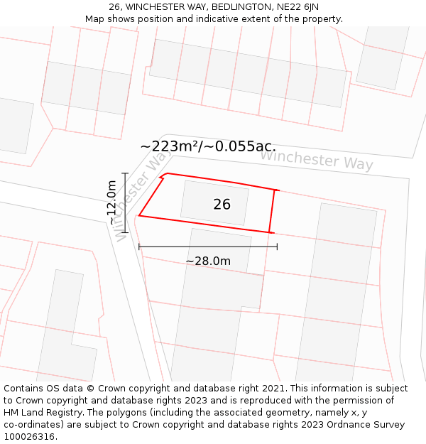 26, WINCHESTER WAY, BEDLINGTON, NE22 6JN: Plot and title map
