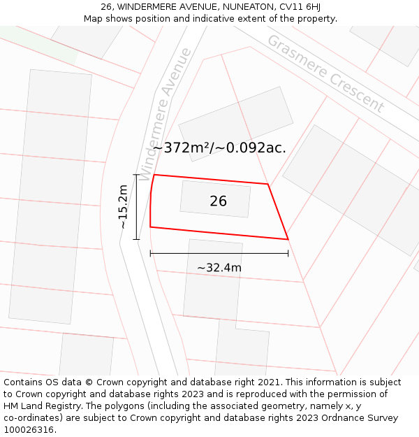 26, WINDERMERE AVENUE, NUNEATON, CV11 6HJ: Plot and title map