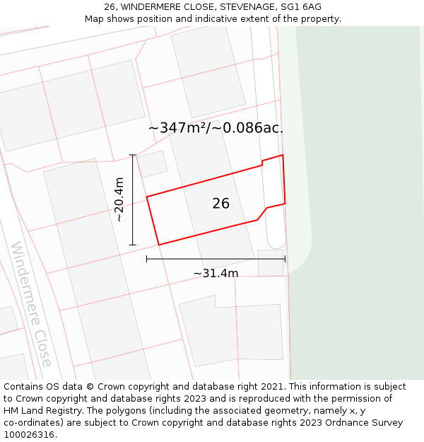 26, WINDERMERE CLOSE, STEVENAGE, SG1 6AG: Plot and title map