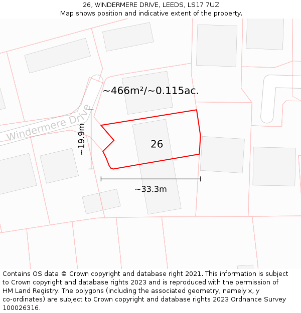 26, WINDERMERE DRIVE, LEEDS, LS17 7UZ: Plot and title map
