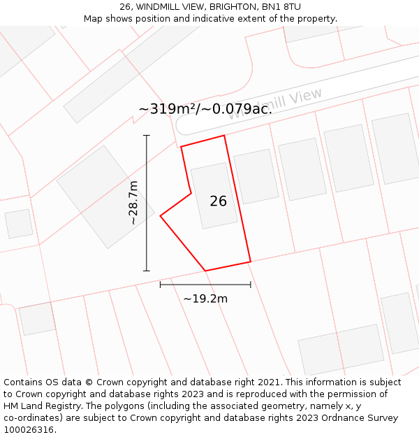 26, WINDMILL VIEW, BRIGHTON, BN1 8TU: Plot and title map