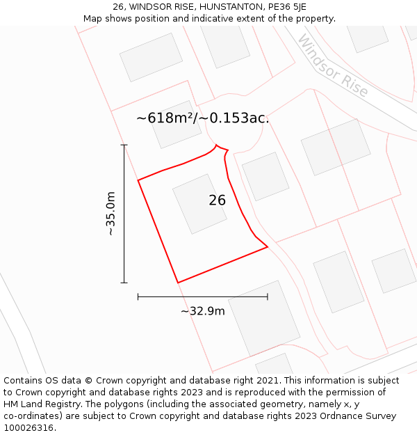 26, WINDSOR RISE, HUNSTANTON, PE36 5JE: Plot and title map