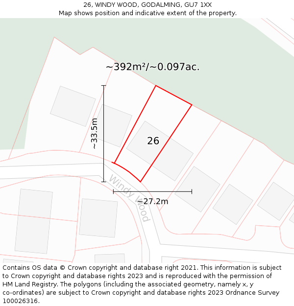 26, WINDY WOOD, GODALMING, GU7 1XX: Plot and title map
