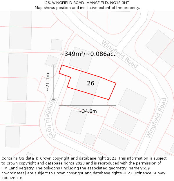 26, WINGFIELD ROAD, MANSFIELD, NG18 3HT: Plot and title map
