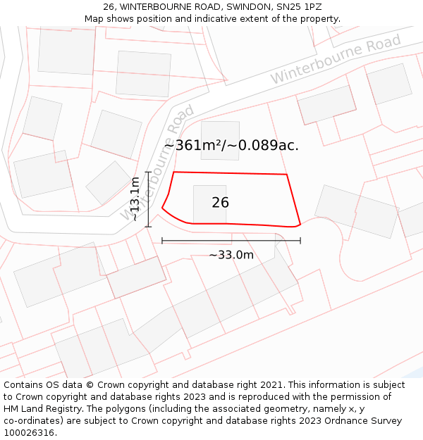 26, WINTERBOURNE ROAD, SWINDON, SN25 1PZ: Plot and title map