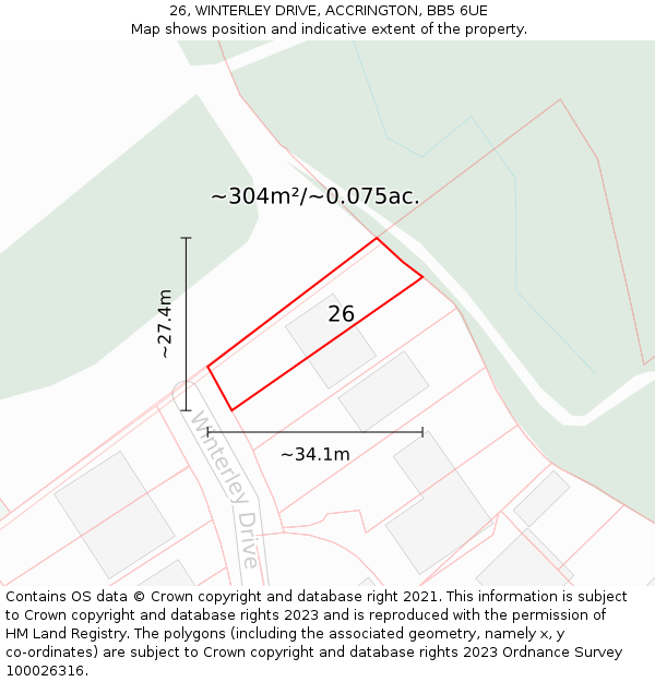 26, WINTERLEY DRIVE, ACCRINGTON, BB5 6UE: Plot and title map