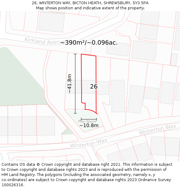 26, WINTERTON WAY, BICTON HEATH, SHREWSBURY, SY3 5PA: Plot and title map
