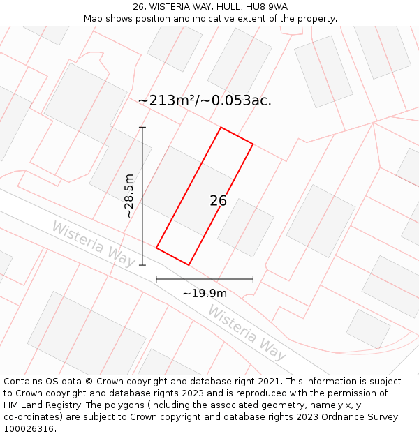 26, WISTERIA WAY, HULL, HU8 9WA: Plot and title map