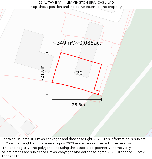 26, WITHY BANK, LEAMINGTON SPA, CV31 1AQ: Plot and title map