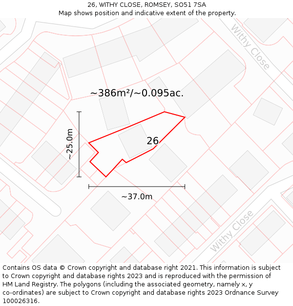 26, WITHY CLOSE, ROMSEY, SO51 7SA: Plot and title map