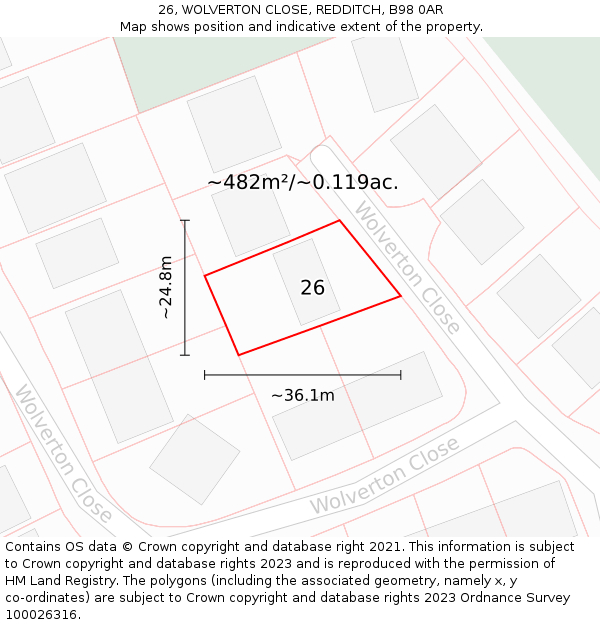26, WOLVERTON CLOSE, REDDITCH, B98 0AR: Plot and title map