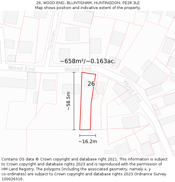 26, WOOD END, BLUNTISHAM, HUNTINGDON, PE28 3LE: Plot and title map