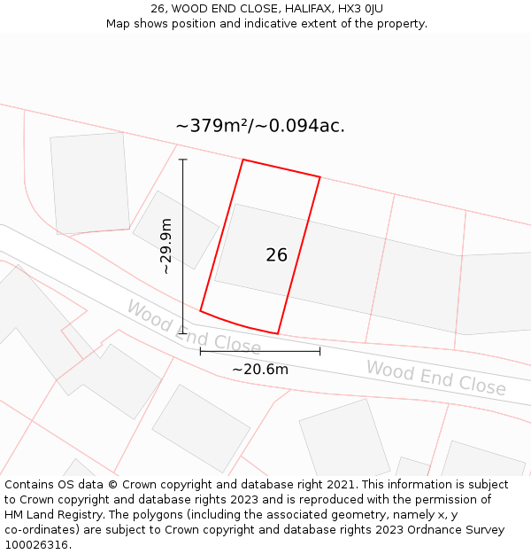 26, WOOD END CLOSE, HALIFAX, HX3 0JU: Plot and title map