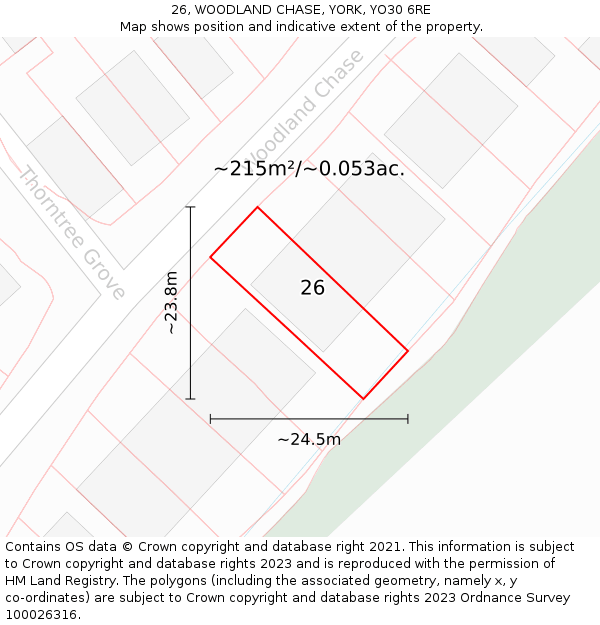 26, WOODLAND CHASE, YORK, YO30 6RE: Plot and title map