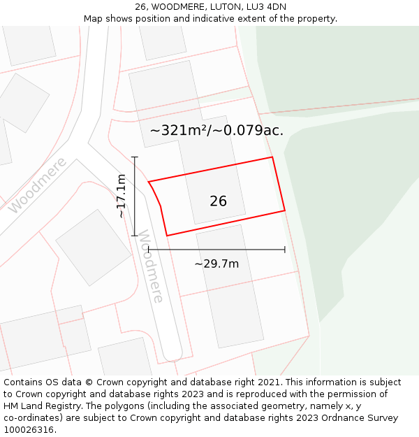 26, WOODMERE, LUTON, LU3 4DN: Plot and title map
