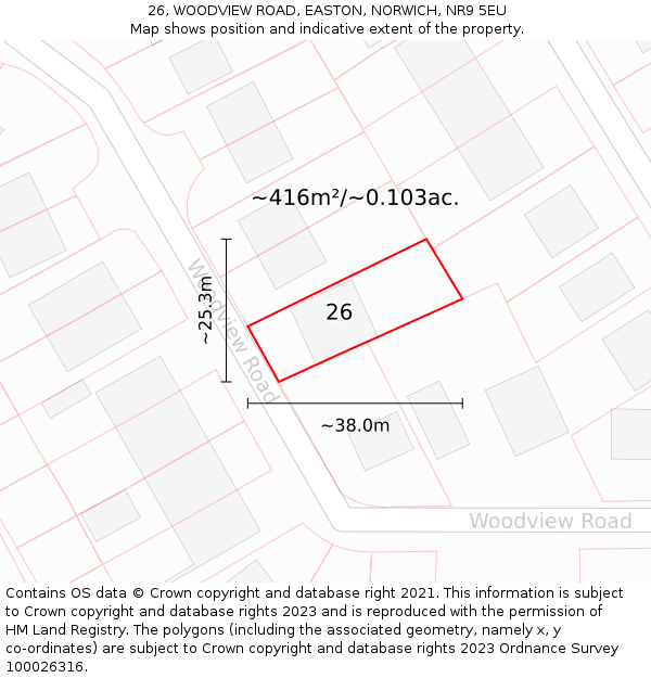 26, WOODVIEW ROAD, EASTON, NORWICH, NR9 5EU: Plot and title map