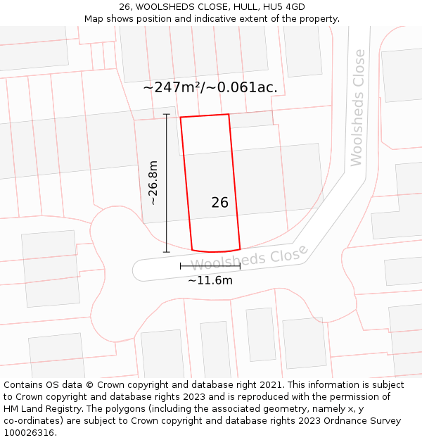26, WOOLSHEDS CLOSE, HULL, HU5 4GD: Plot and title map