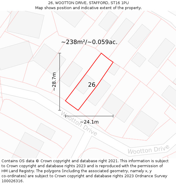 26, WOOTTON DRIVE, STAFFORD, ST16 1PU: Plot and title map