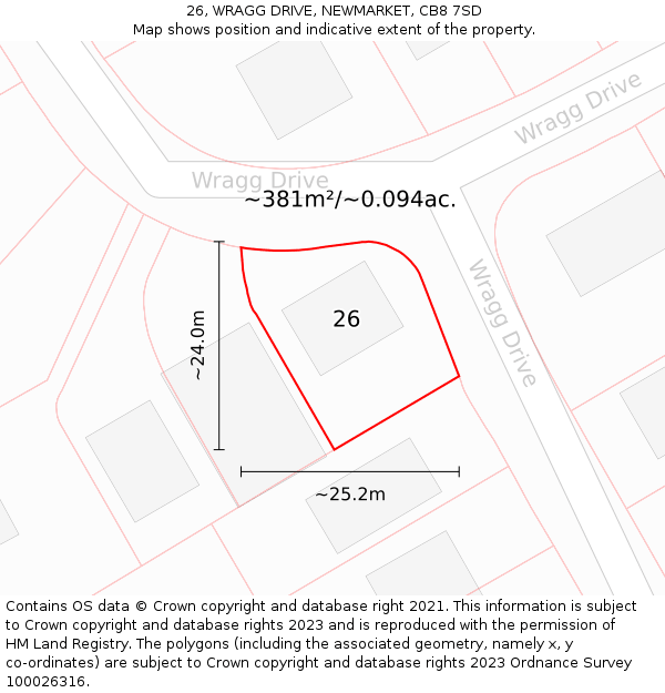 26, WRAGG DRIVE, NEWMARKET, CB8 7SD: Plot and title map