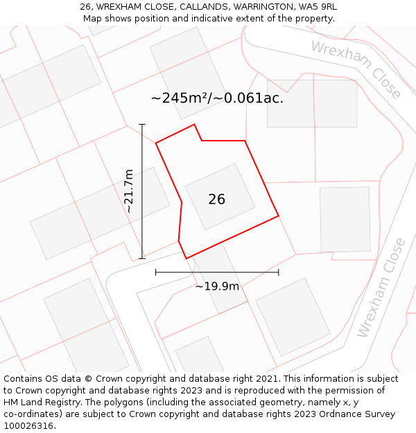 26, WREXHAM CLOSE, CALLANDS, WARRINGTON, WA5 9RL: Plot and title map