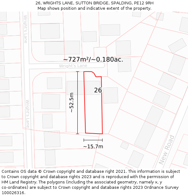 26, WRIGHTS LANE, SUTTON BRIDGE, SPALDING, PE12 9RH: Plot and title map