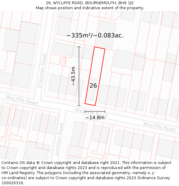 26, WYCLIFFE ROAD, BOURNEMOUTH, BH9 1JS: Plot and title map