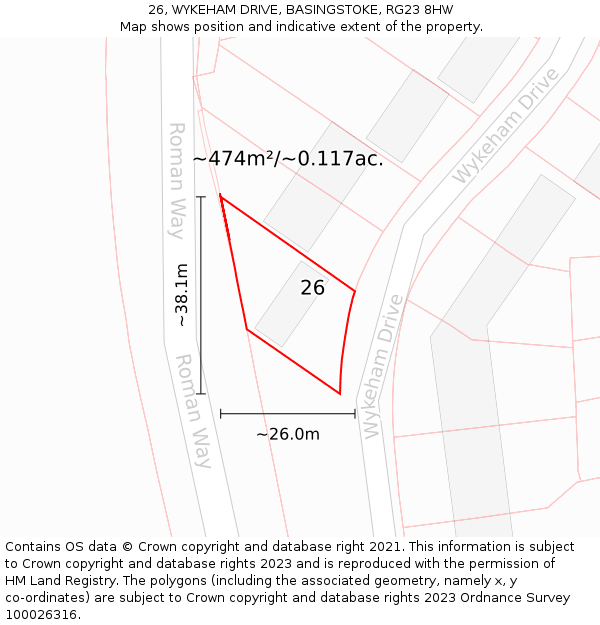 26, WYKEHAM DRIVE, BASINGSTOKE, RG23 8HW: Plot and title map