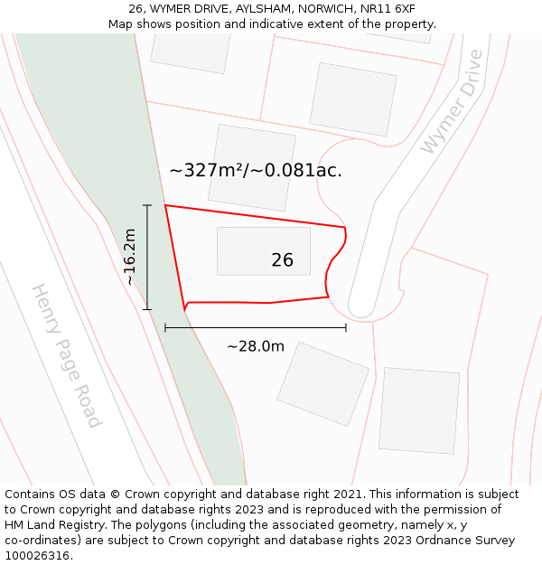 26, WYMER DRIVE, AYLSHAM, NORWICH, NR11 6XF: Plot and title map