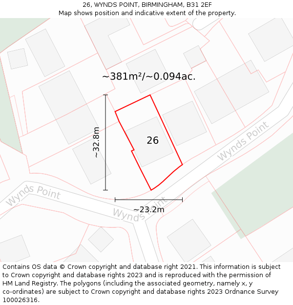 26, WYNDS POINT, BIRMINGHAM, B31 2EF: Plot and title map