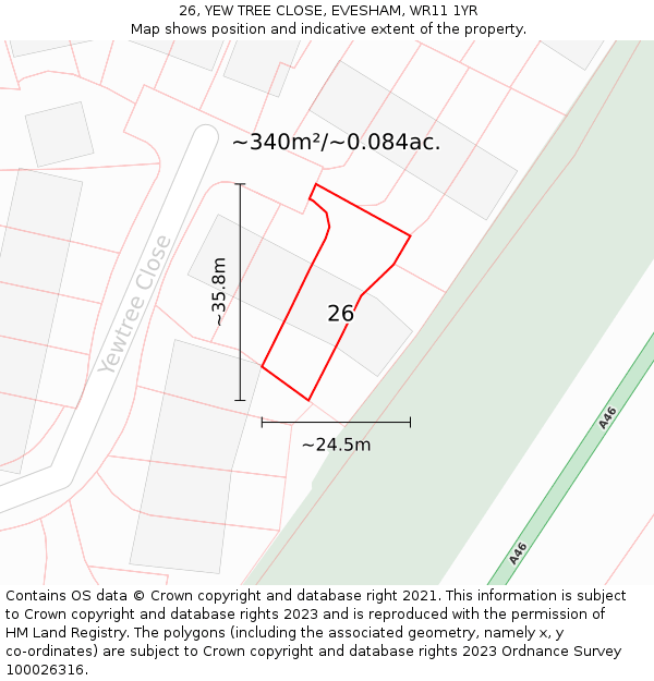 26, YEW TREE CLOSE, EVESHAM, WR11 1YR: Plot and title map