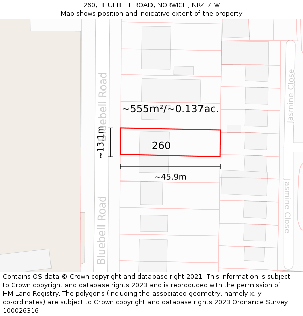 260, BLUEBELL ROAD, NORWICH, NR4 7LW: Plot and title map