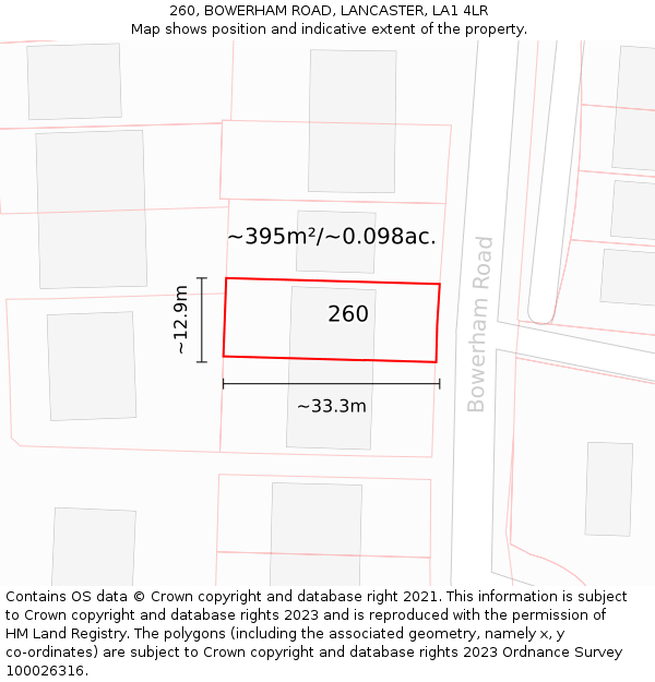 260, BOWERHAM ROAD, LANCASTER, LA1 4LR: Plot and title map