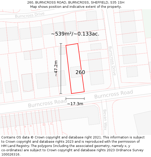 260, BURNCROSS ROAD, BURNCROSS, SHEFFIELD, S35 1SH: Plot and title map
