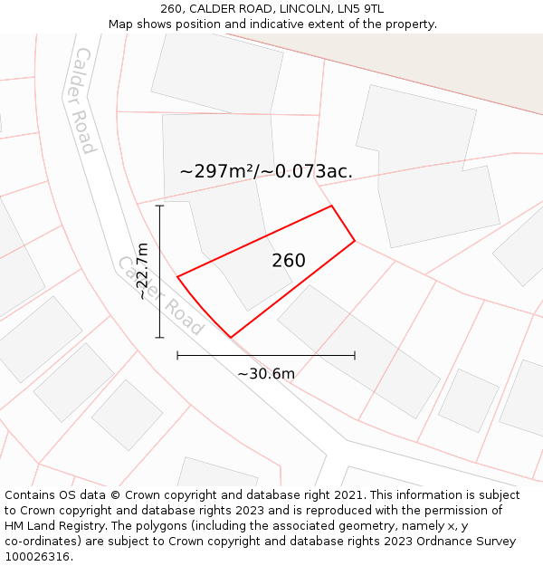 260, CALDER ROAD, LINCOLN, LN5 9TL: Plot and title map
