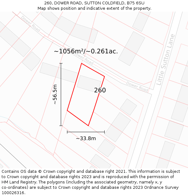 260, DOWER ROAD, SUTTON COLDFIELD, B75 6SU: Plot and title map